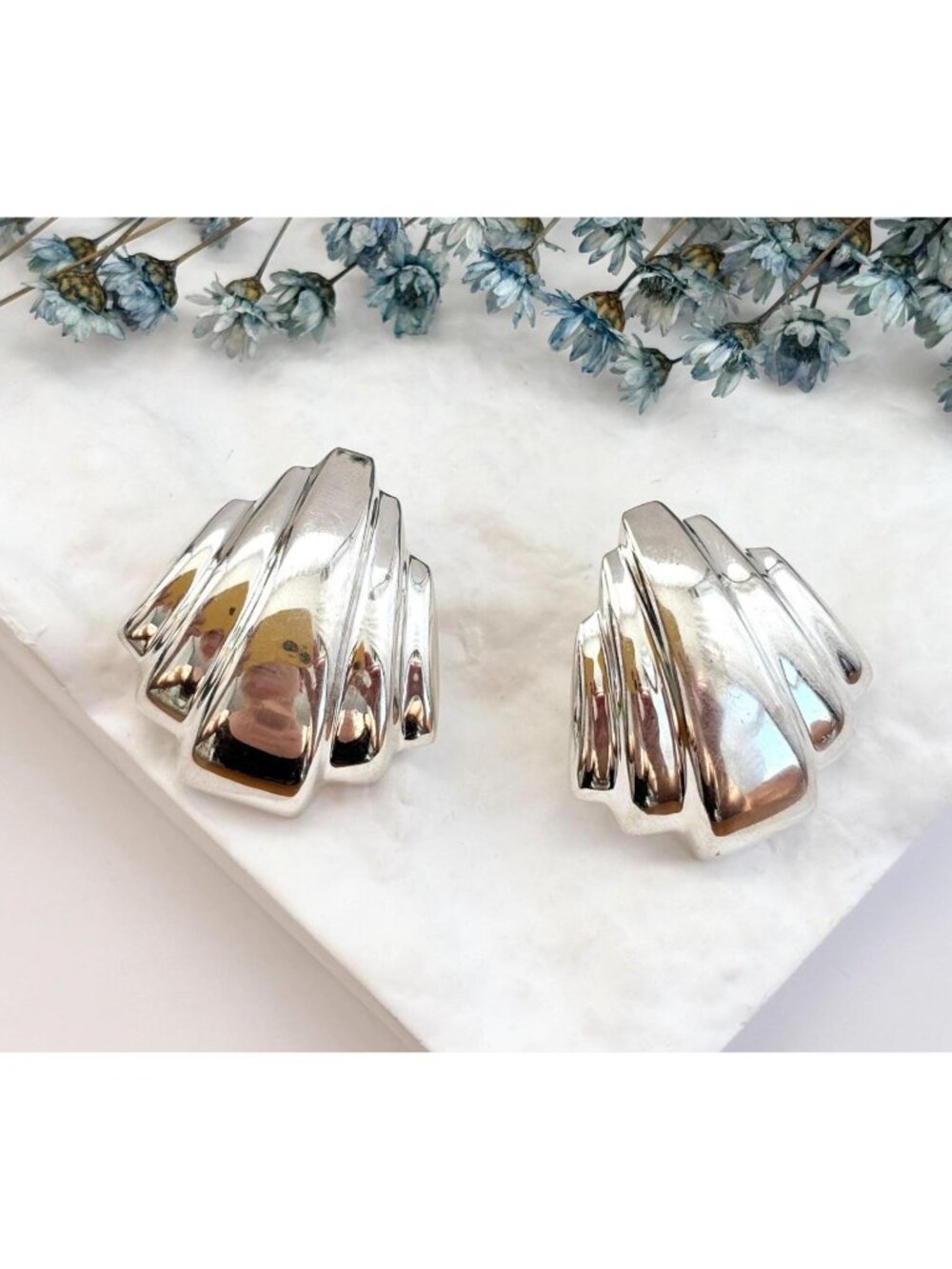 Modernist Sterling Silver Geometric Sterling Silver 925 Vintage Stud Earrings